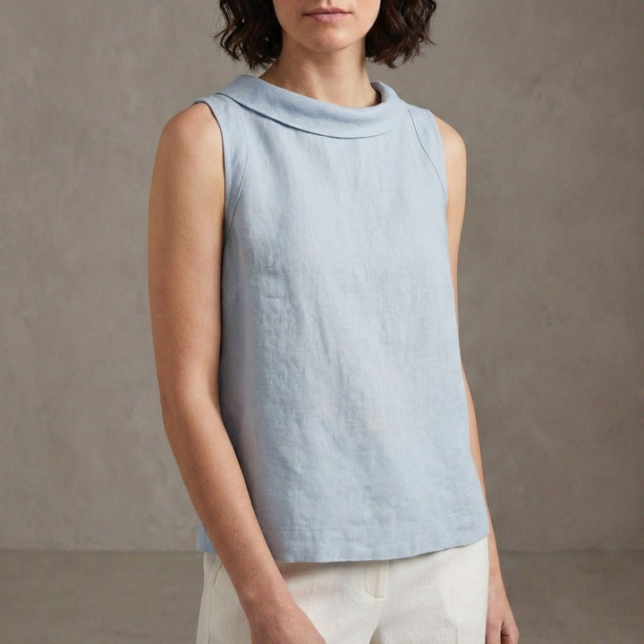 Sleeveless Top with Signature Roll Collar and Relaxed Silhouette - Weston Fletcher