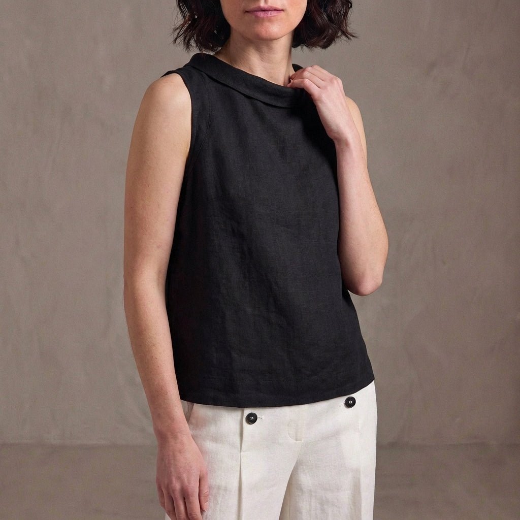 Sleeveless Top with Signature Roll Collar and Relaxed Silhouette - Weston Fletcher