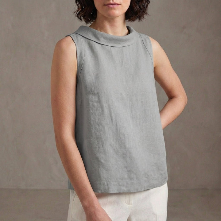 Sleeveless Top with Signature Roll Collar and Relaxed Silhouette - Weston Fletcher
