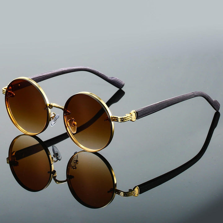 Vintage - Inspired Round Frame Sunglasses with Textured Metallic Accents - Weston Fletcher
