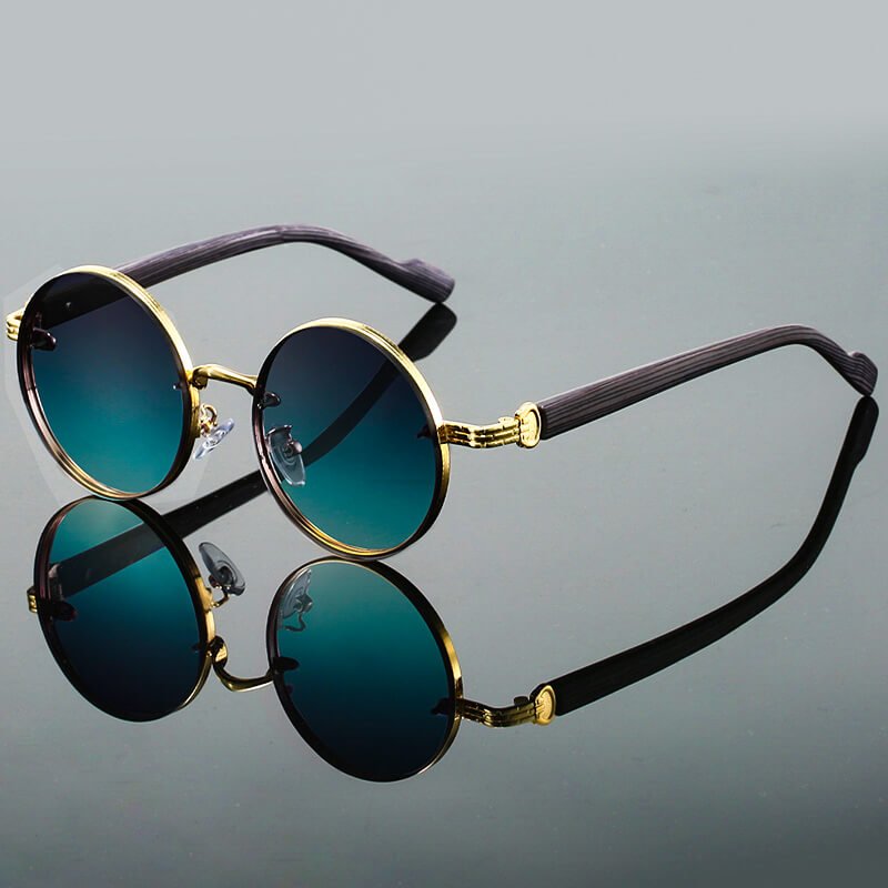 Vintage - Inspired Round Frame Sunglasses with Textured Metallic Accents - Weston Fletcher