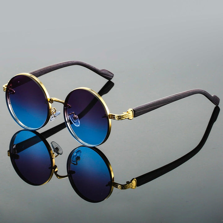 Vintage - Inspired Round Frame Sunglasses with Textured Metallic Accents - Weston Fletcher
