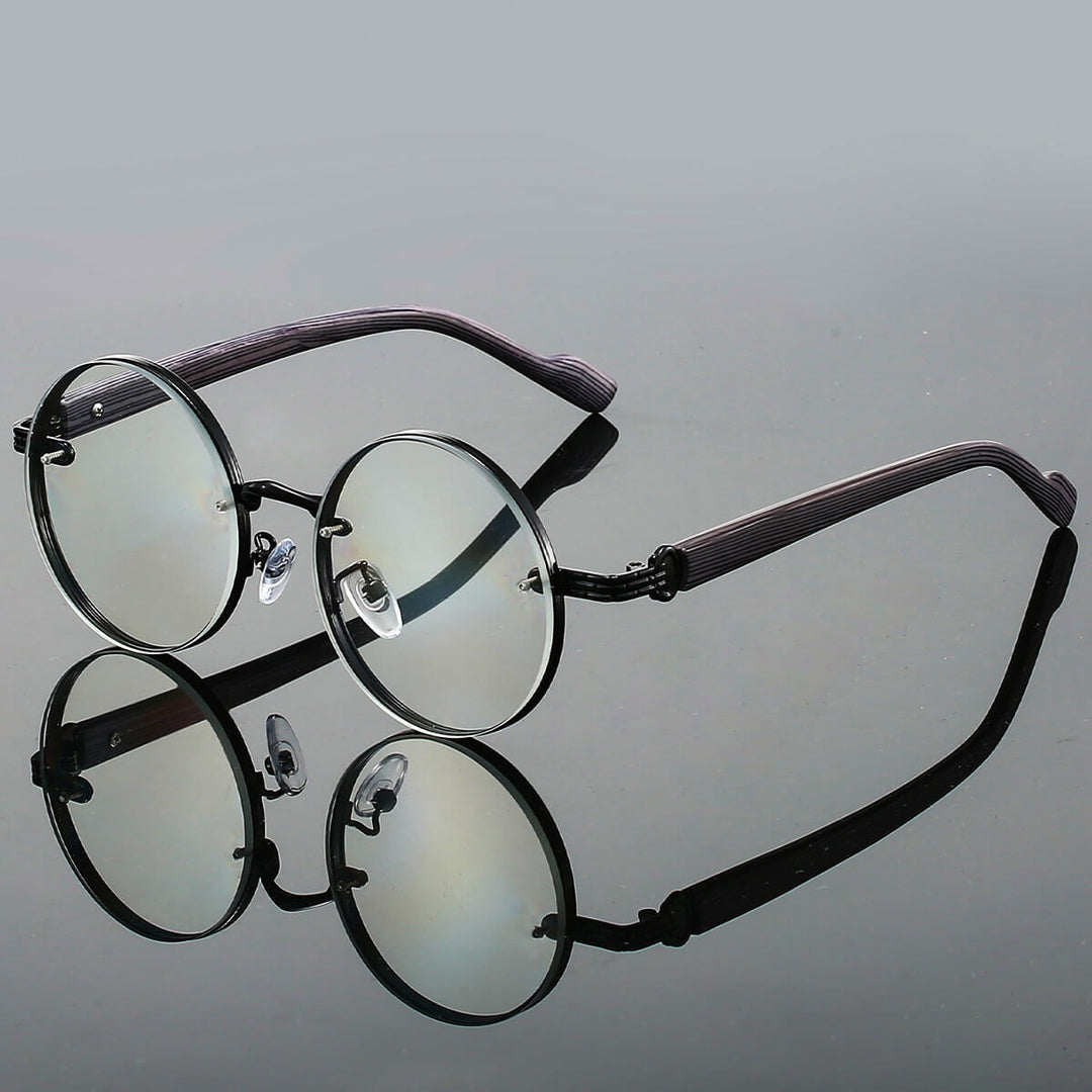 Vintage - Inspired Round Frame Sunglasses with Textured Metallic Accents - Weston Fletcher
