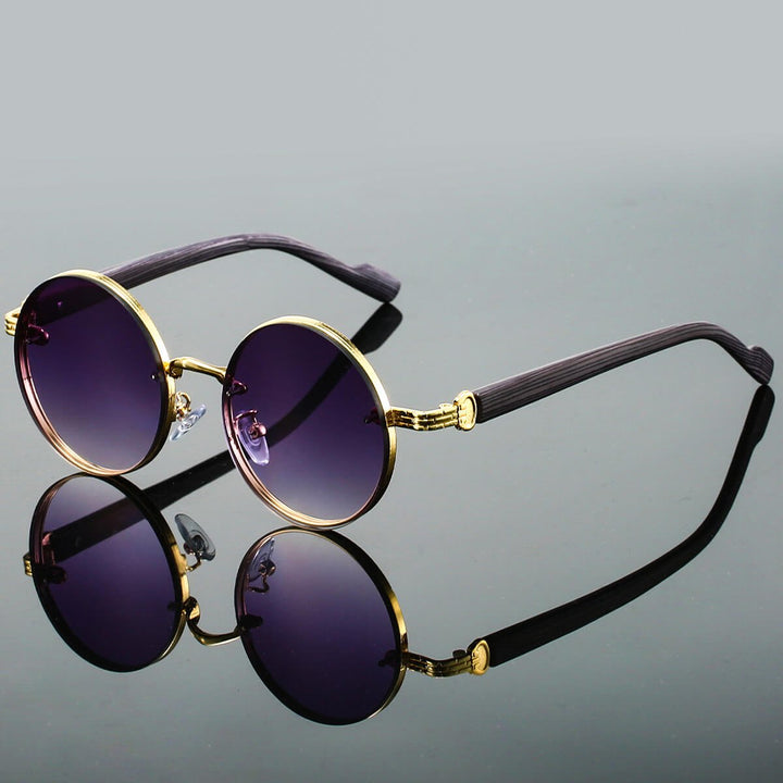 Vintage - Inspired Round Frame Sunglasses with Textured Metallic Accents - Weston Fletcher