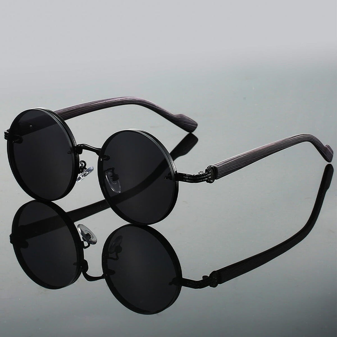 Vintage - Inspired Round Frame Sunglasses with Textured Metallic Accents - Weston Fletcher