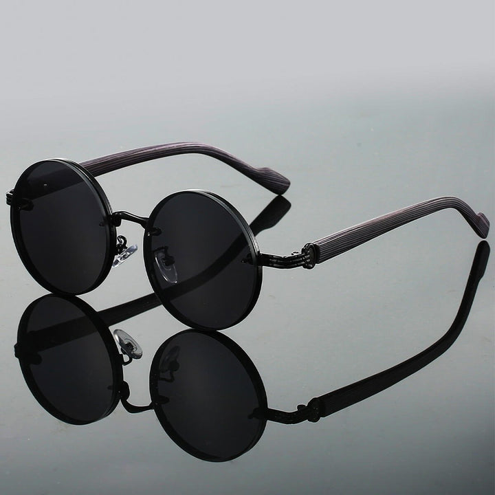 Vintage - Inspired Round Frame Sunglasses with Textured Metallic Accents - Weston Fletcher